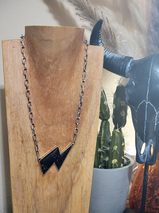 Chunky Lightning Bolt Stone Necklace