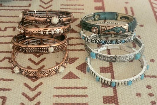 Turquoise & Howlite Stretchy Bangle Bracelets