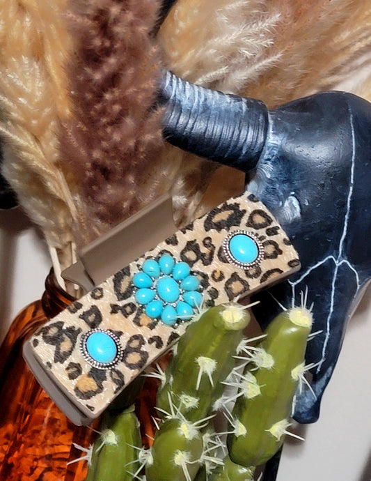 Turquoise Leopard Print Fur Claw Hair Clip