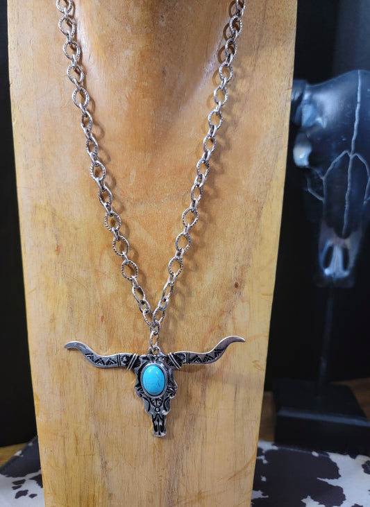 Steer Head Stone Necklace