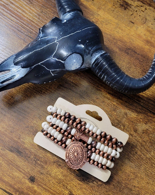 White & Coppertone Bracelet Stack