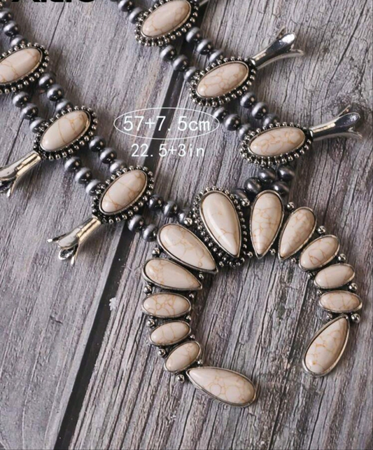 Southwestern Howlite Squash Blossom Necklace