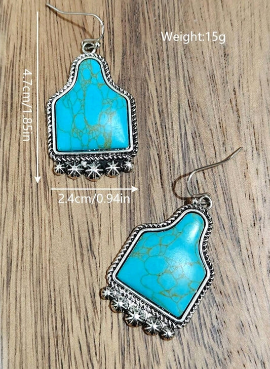 Cow Tag Turquoise Earrings