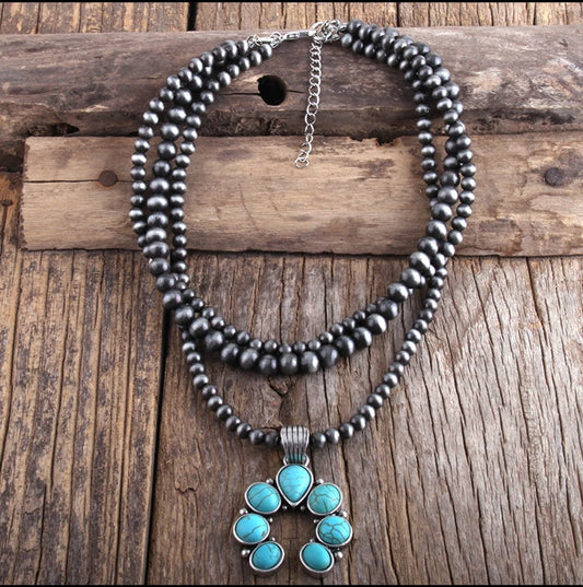 Navajo Beaded Layered Necklace with Naja Pendant