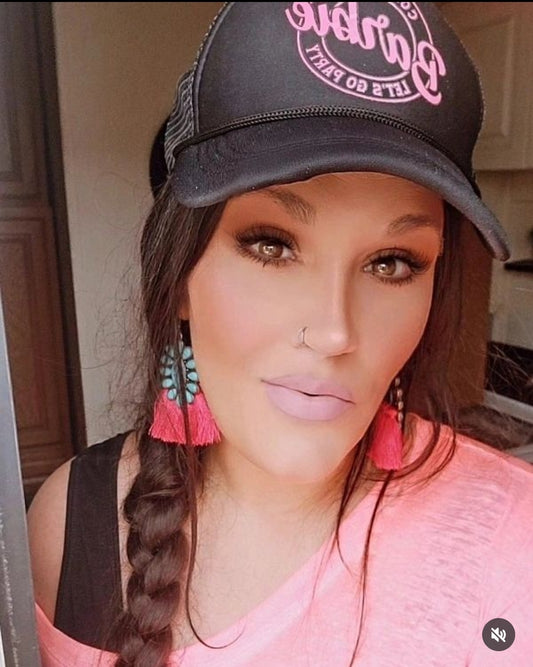 Pink Tassel Turquoise Blossom Western Barbie Earrings