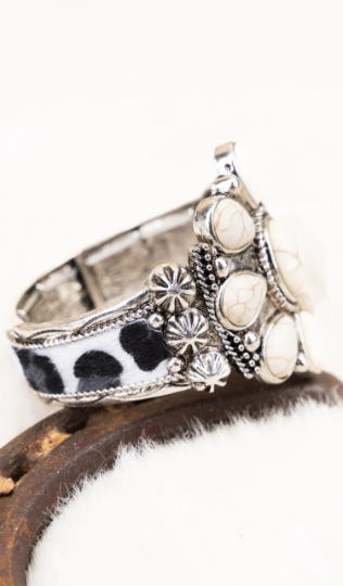 White Stone Leopard Western Chic Stretchy Bracelet