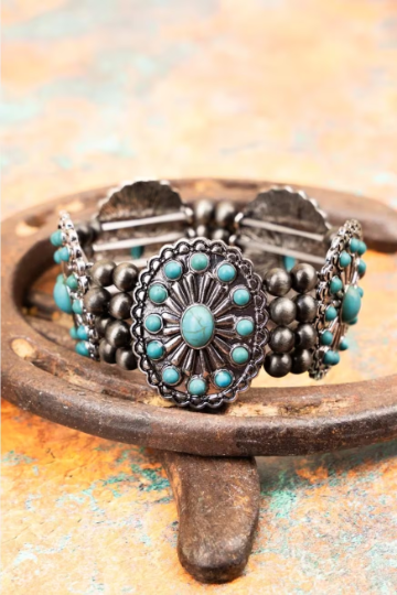 Southwestern Beaded Concho Stretch Bracelet