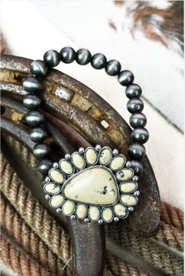 SOUTHWESTERN Stone Pearl Beaded Stretchy Bracelet