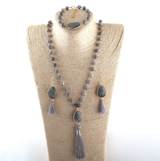 Natural Stone 3 PIECE SET - Necklace Bracelet Earring Set