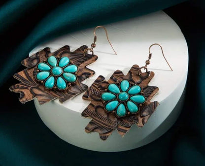 Southwestern Leather Aztec Stone Earrings