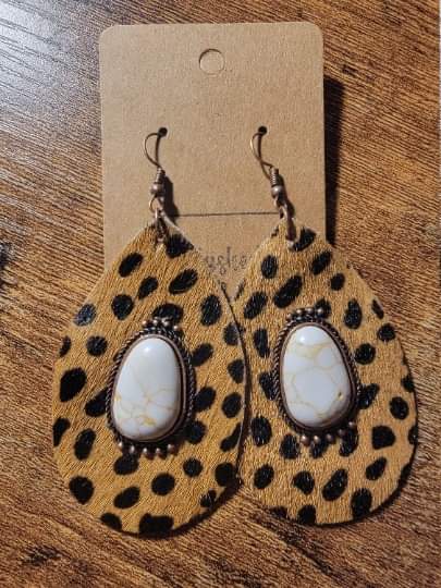 Leopard Print Leather Teardrop Earrings