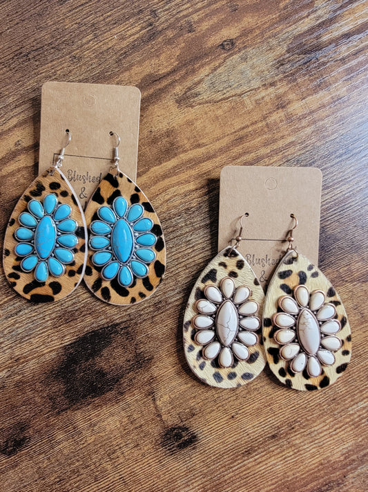 Leopard Teardrop Blossom Earrings