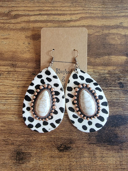 Leopard Print Leather Teardrop Earrings