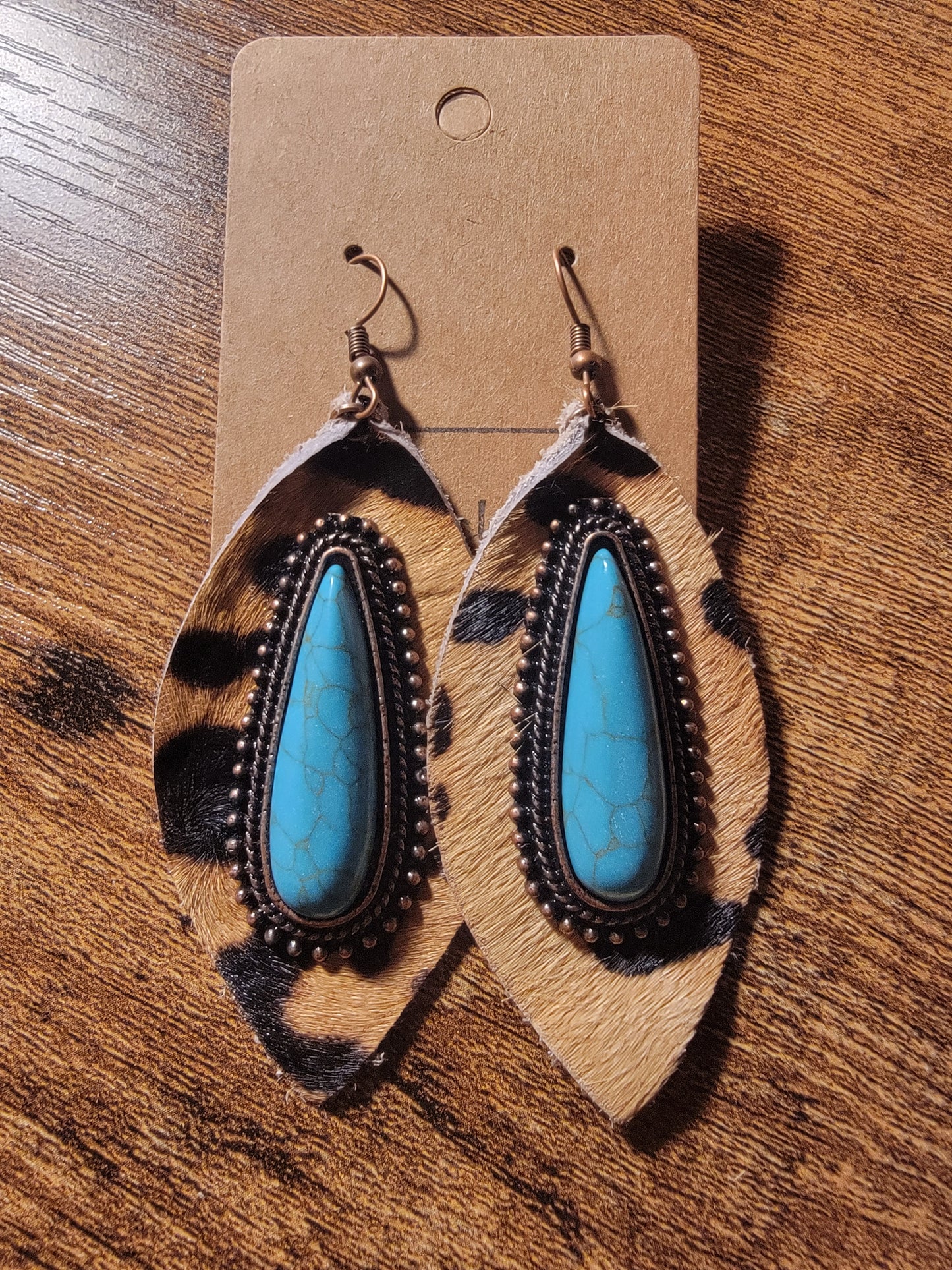Leather Leopard Print Hide Earrings