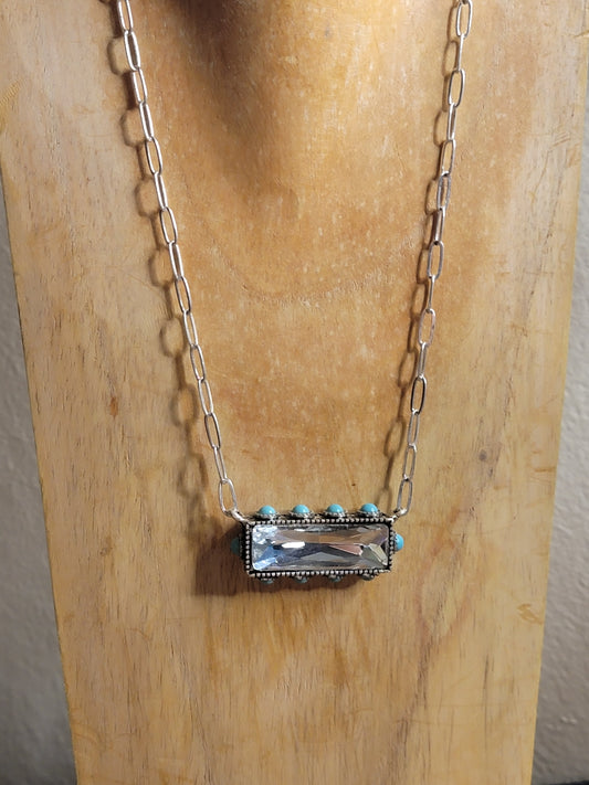Turquoise Rhinestone Bar Chic Necklace