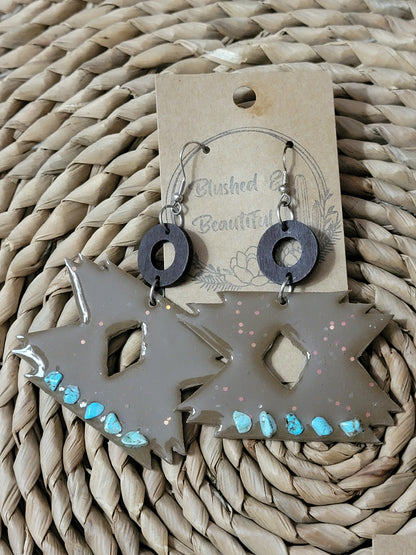Aztec Turquoise Chip Stone Clay Earrings