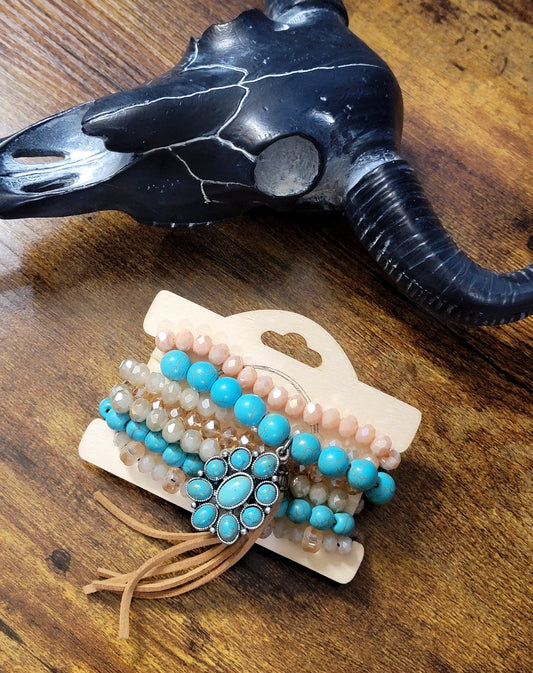Western Turquoise Blossom Bracelet Stack