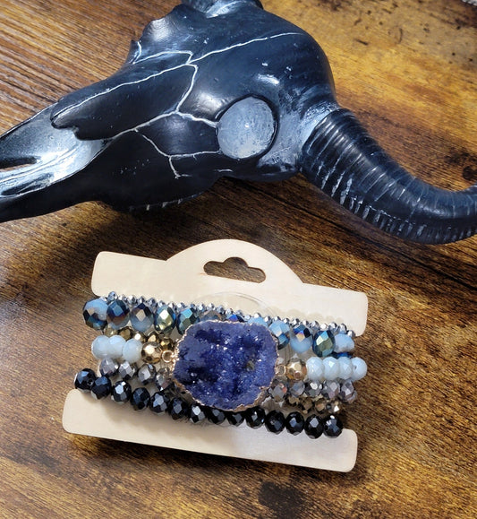 Druzy Beaded Bracelet Stack