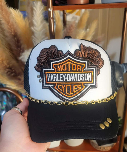 HD Motorcycle- Roses- Trucker Hat