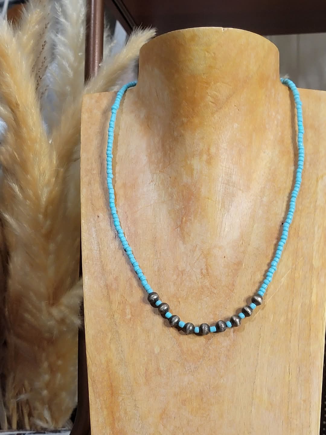 Turquoise Beaded Navajo Pearl Necklace