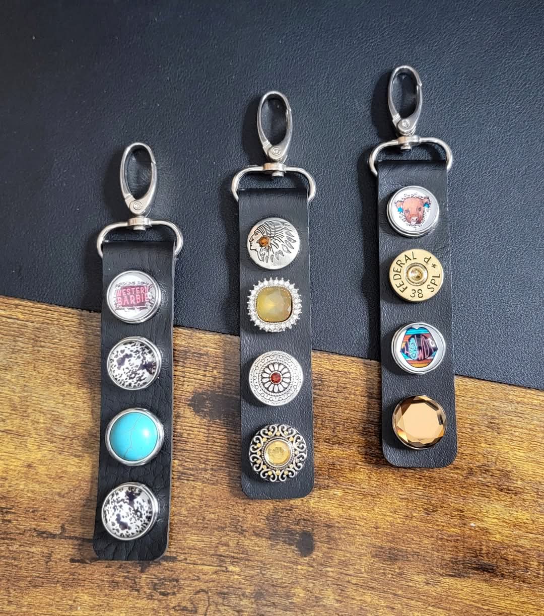 Leather Snap Bead Keychains