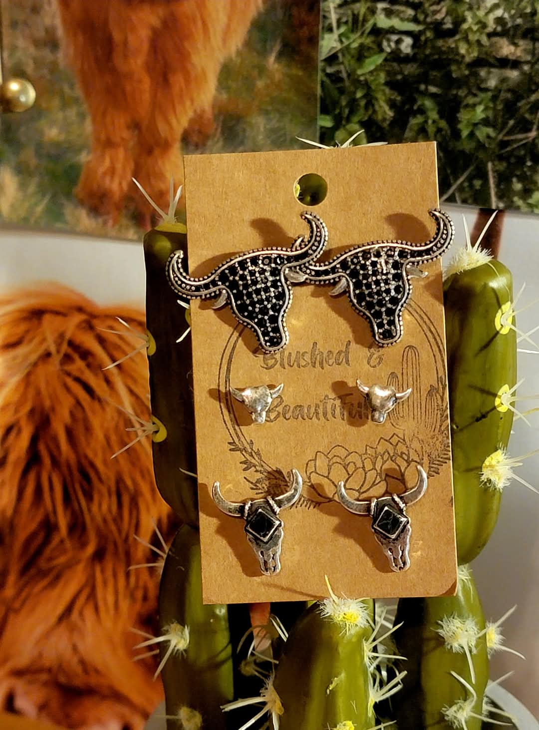 Rhinestone Steer Earring Set