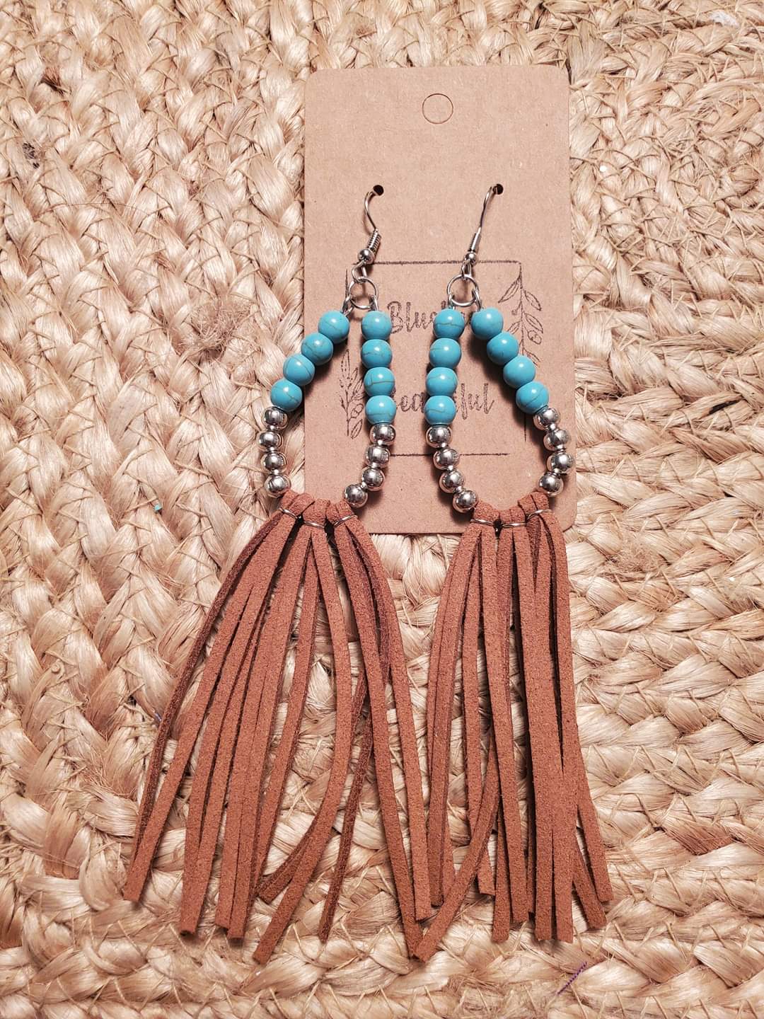 Beaded Tassel Suede Earrings
