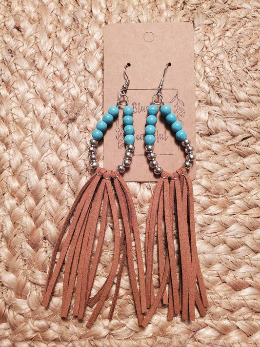 Beaded Tassel Suede Earrings