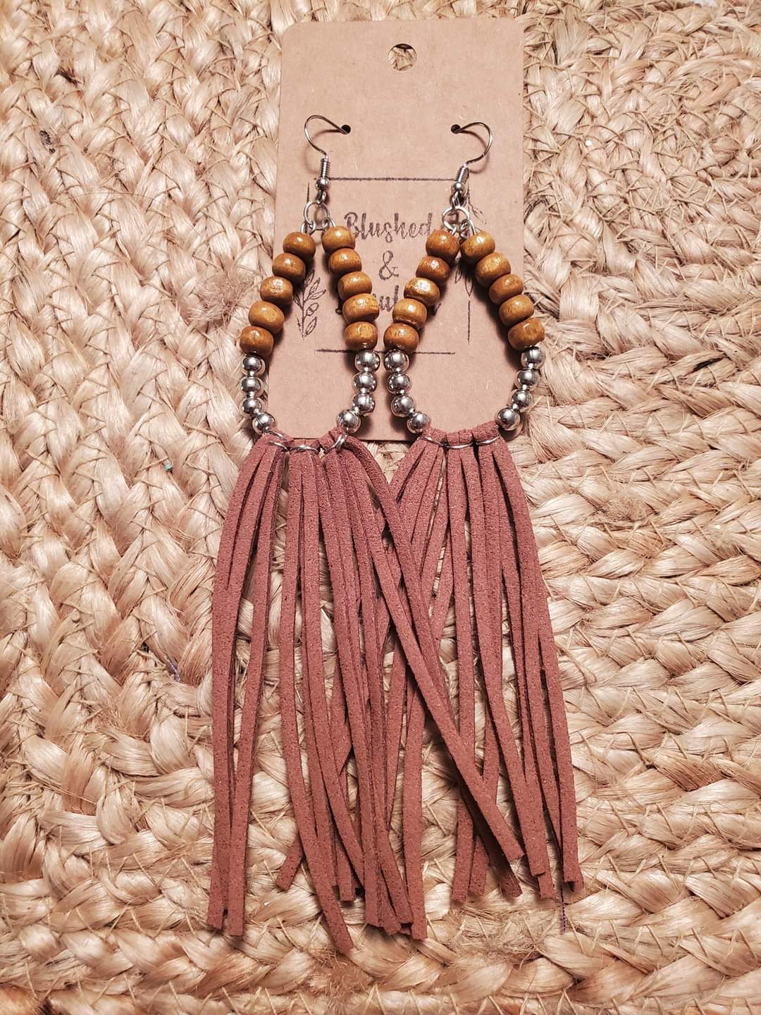 Beaded Tassel Suede Earrings