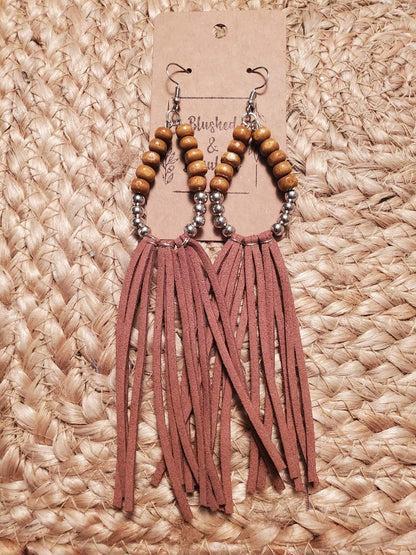 Beaded Tassel Suede Earrings