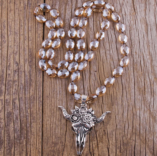 Rose Steer Beaded Pendant Necklace