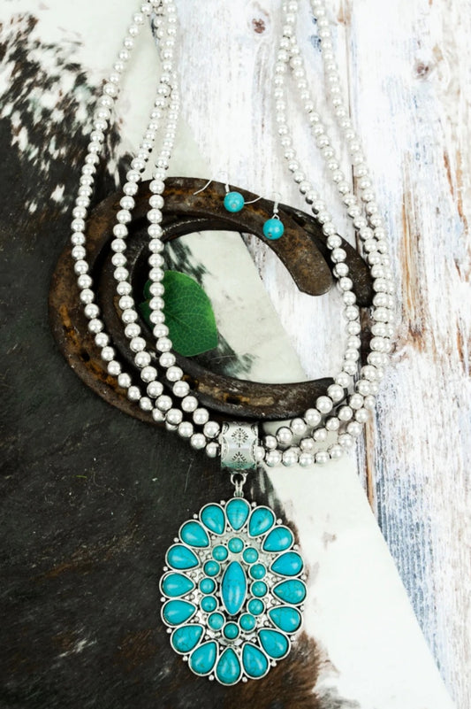 Oversized Western Chic Turquoise Necklace Set