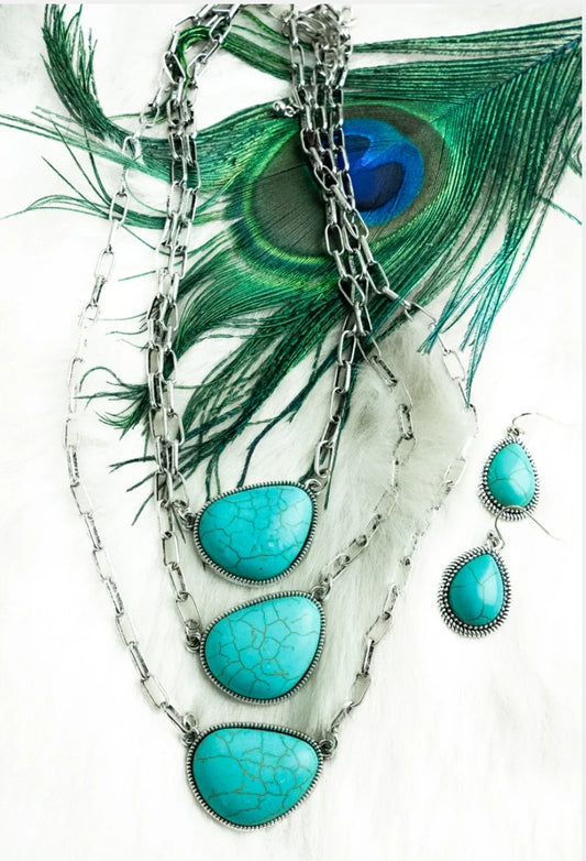 3 Layer Turquoise Necklace & Earring Set