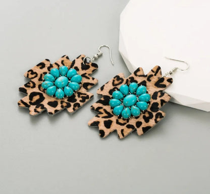 Southwestern Leather Aztec Stone Earrings