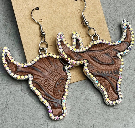 Rhinestone Steer Earrings