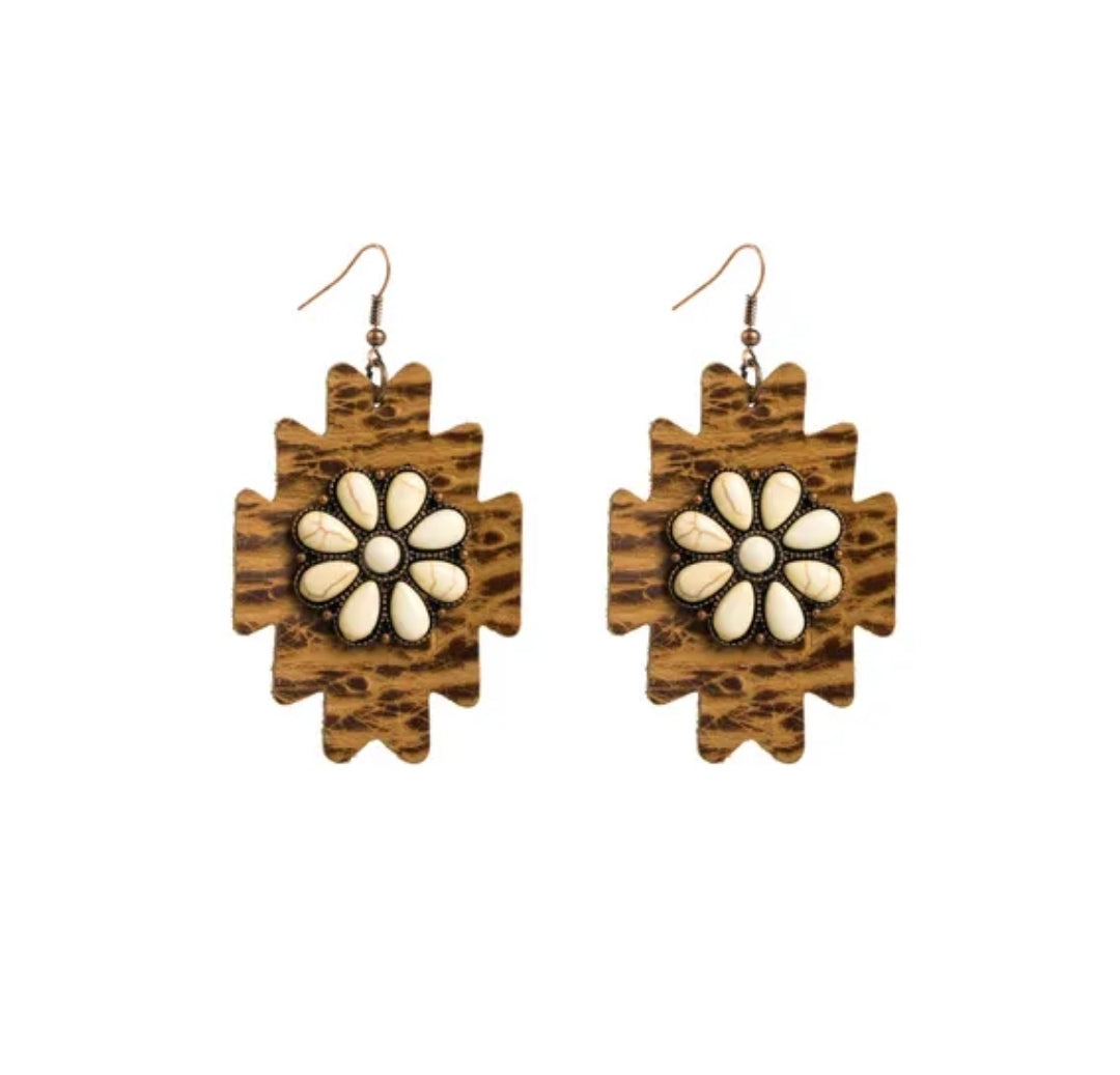 Southwestern Leather Aztec Stone Earrings
