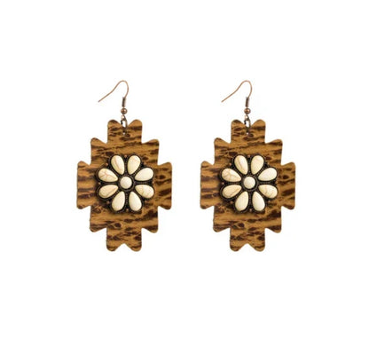 Southwestern Leather Aztec Stone Earrings