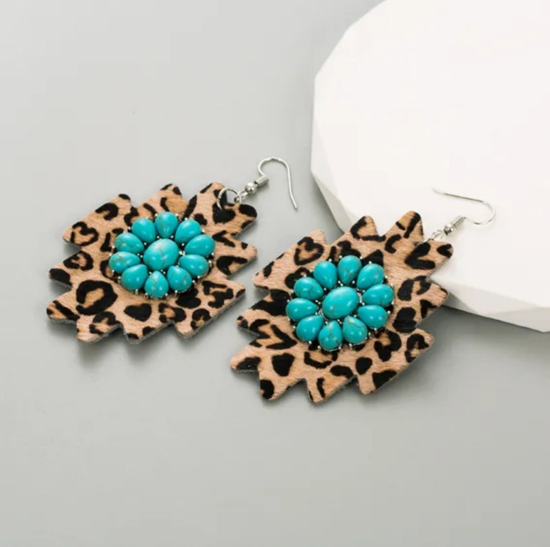 Southwestern Leather Aztec Stone Earrings