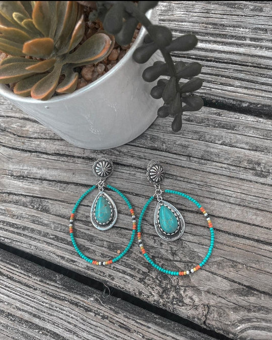 Southwestern Beaded Studed Hoop Earrings