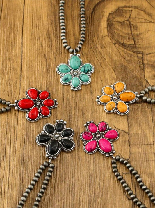 Flower Blossom Beaded Pendant Necklace