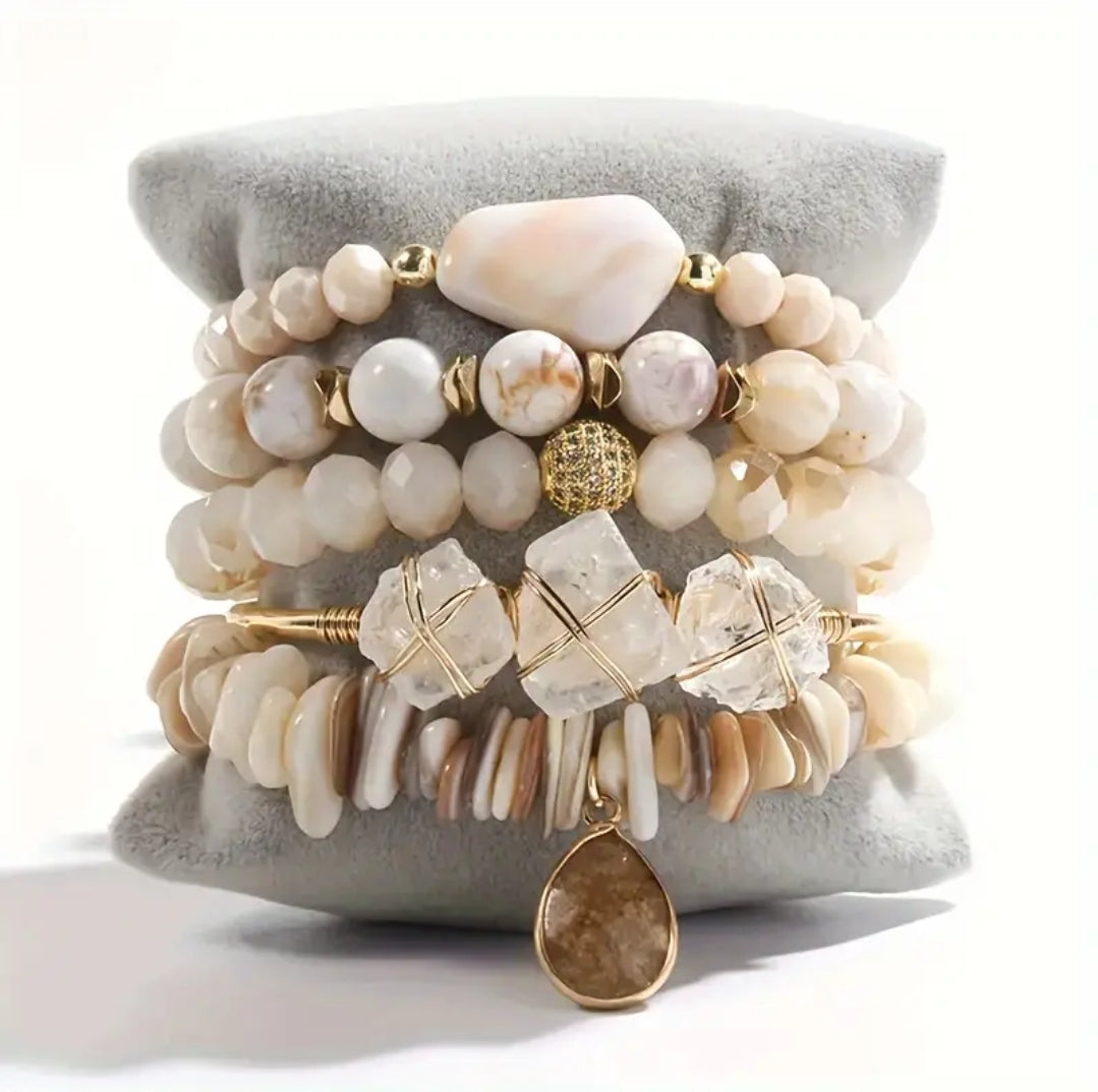 Chic Natural Stone & Beaded Bracelet Stacks