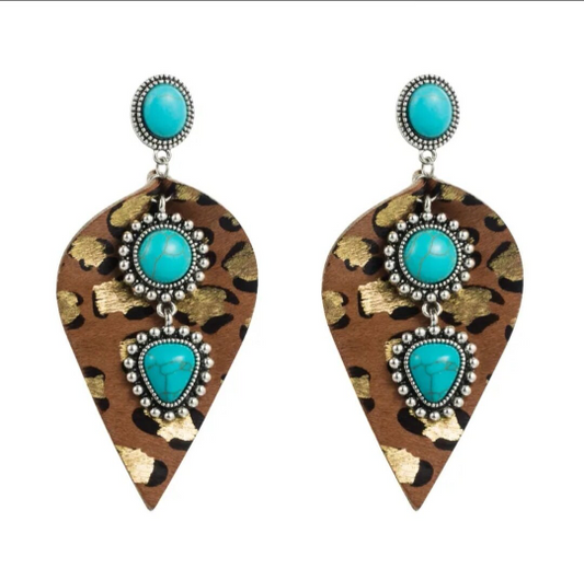 Teardrop Turquoise Cheetah Print Earrings