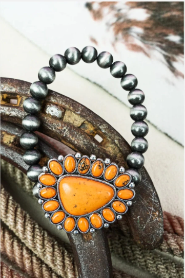 SOUTHWESTERN Stone Pearl Beaded Stretchy Bracelet