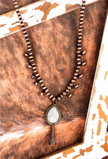 White Squash Blossom Burnished Copper Patina Necklace