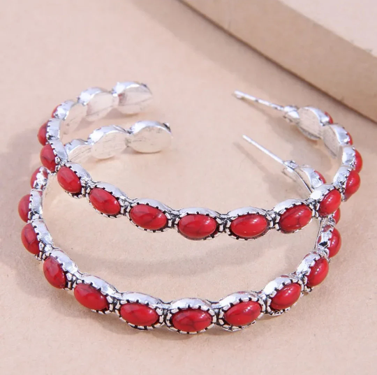 Western Stone Hoop Earrings