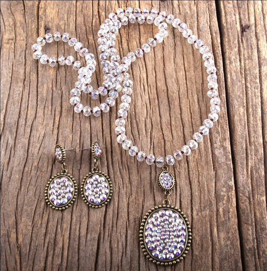 Rhinestone Necklace & Earring Set - WESTERN CHIC