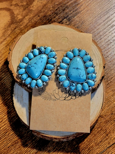 TURQUOISE CONCHO Oversized Stud Earrings