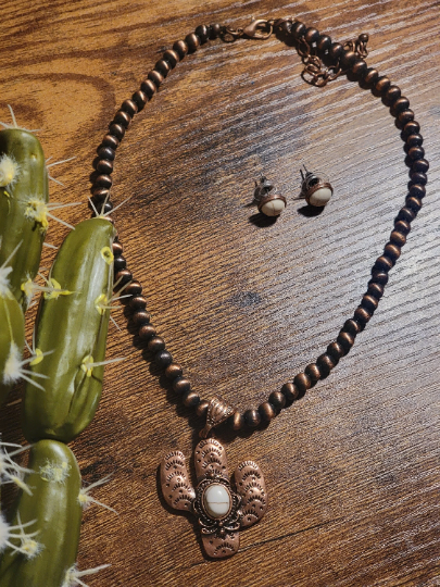 Copper Cactus & Howlite Necklace & Earring Set