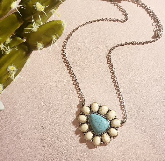 TURQUOISE & Howlite - Squash Flower Blossom Necklace - SOUTHWESTERN
