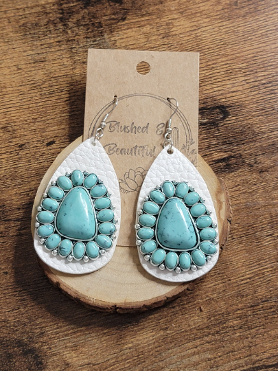 Turquoise Teardrop Western Chic PU Leather EARRINGS